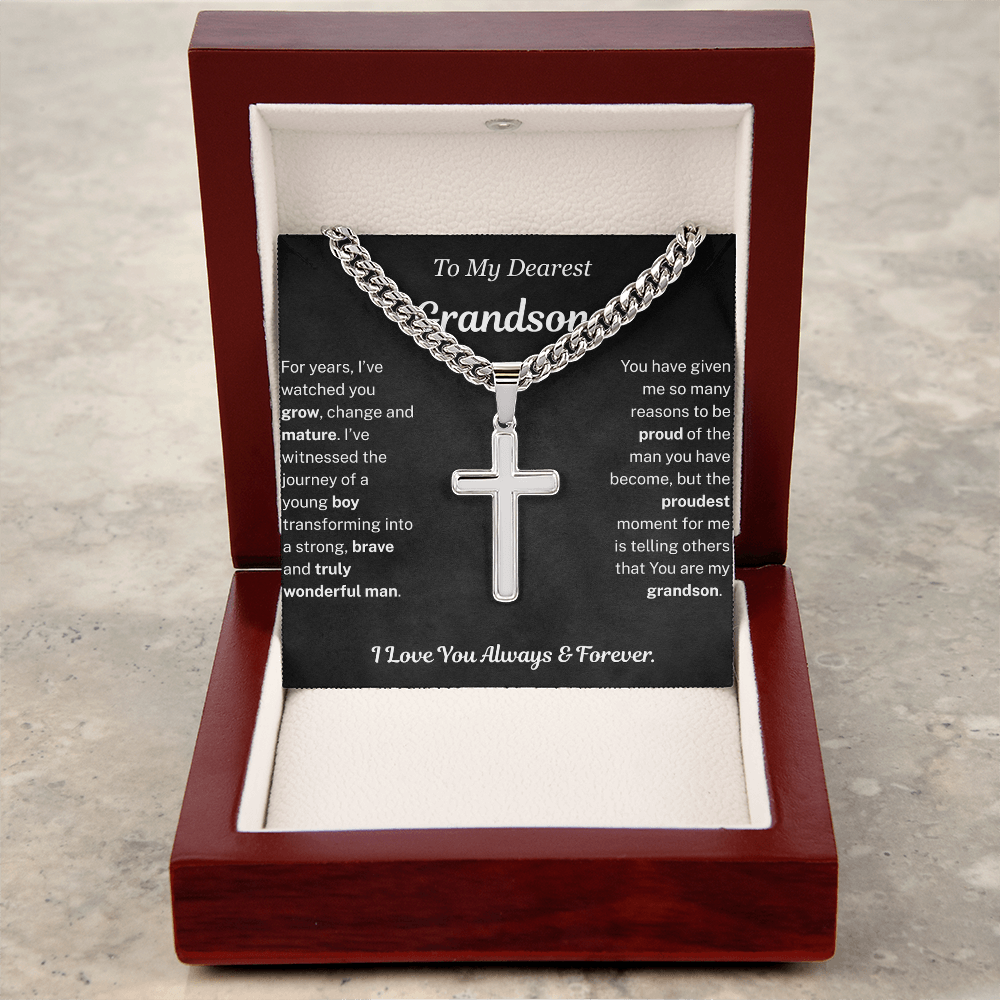 Proudest moment for me is telling others that you are my Grandson - Cuban Artisan Cross Chain For Grandson