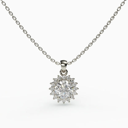 Sunflower of Love - Halo Diamond Solitaire Necklace