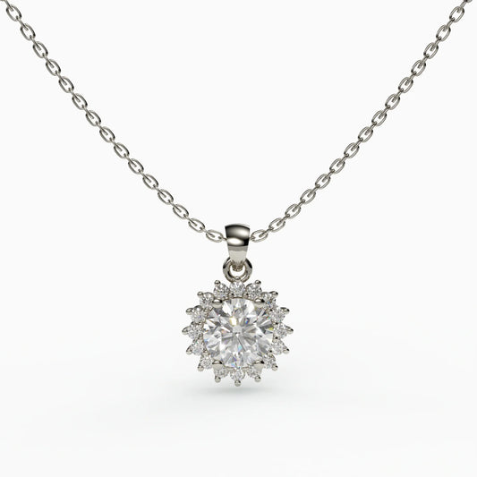 Sunflower of Love - Halo Diamond Solitaire Necklace