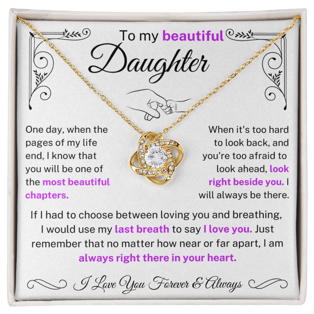 Stunning Daughter Gift "Most Beautiful Chapters" Gold Knot Necklace