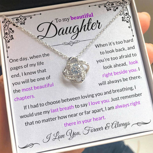 Stunning Daughter Gift "Most Beautiful Chapters" Gold Knot Necklace