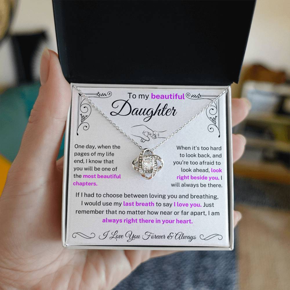 Stunning Daughter Gift "Most Beautiful Chapters" Gold Knot Necklace