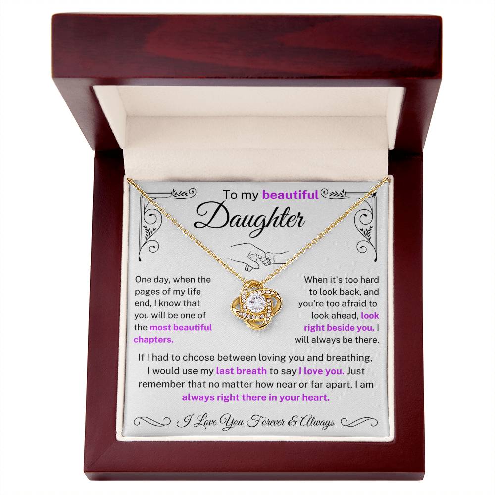 Stunning Daughter Gift "Most Beautiful Chapters" Gold Knot Necklace