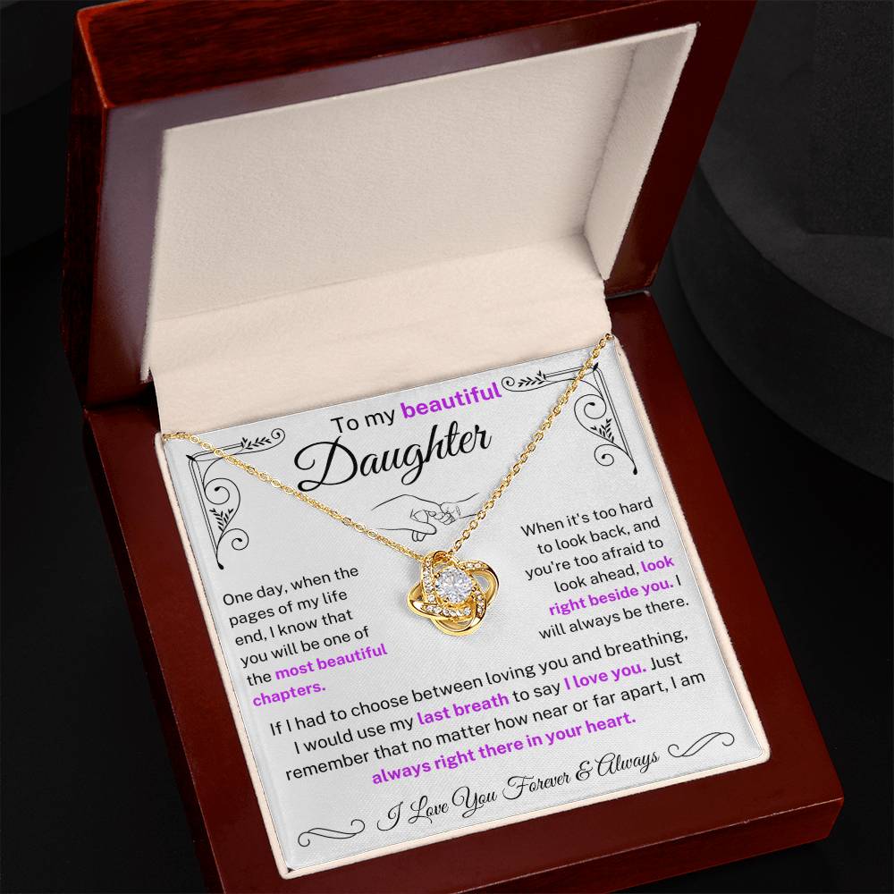 Stunning Daughter Gift "Most Beautiful Chapters" Gold Knot Necklace