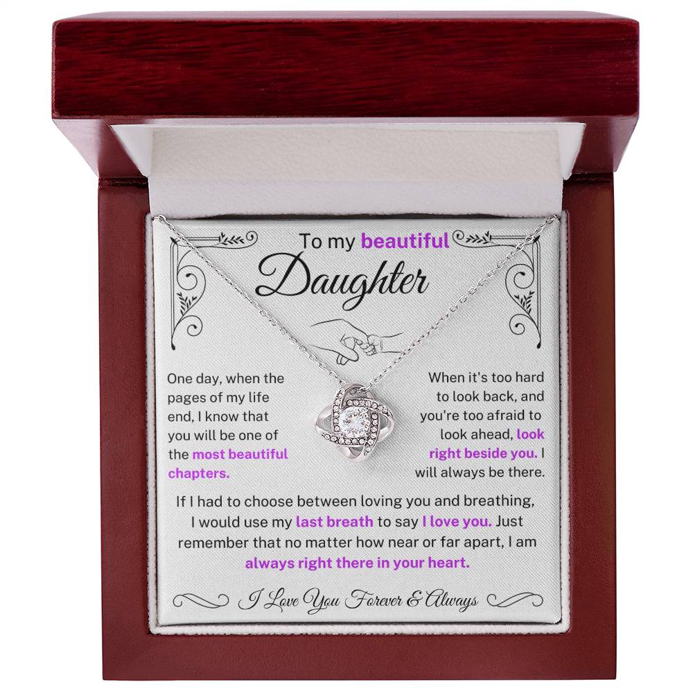 Stunning Daughter Gift "Most Beautiful Chapters" Gold Knot Necklace