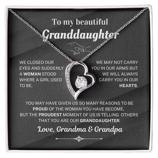 (Almost Sold Out) We Will Always Carry You In Our Hearts - Necklace For Granddaughter From Grandparents