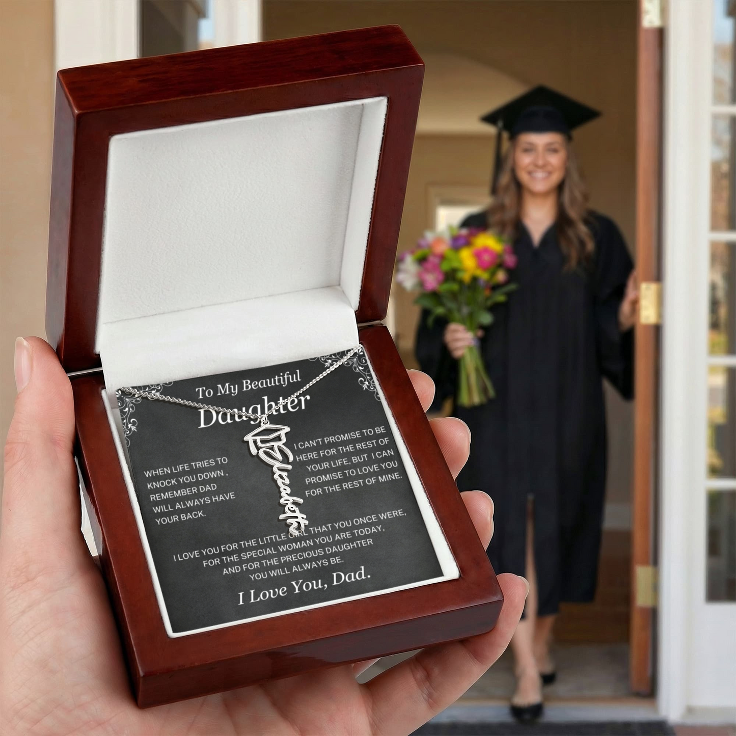 Dad will always have your back - Graduation Name Necklace For Daughter