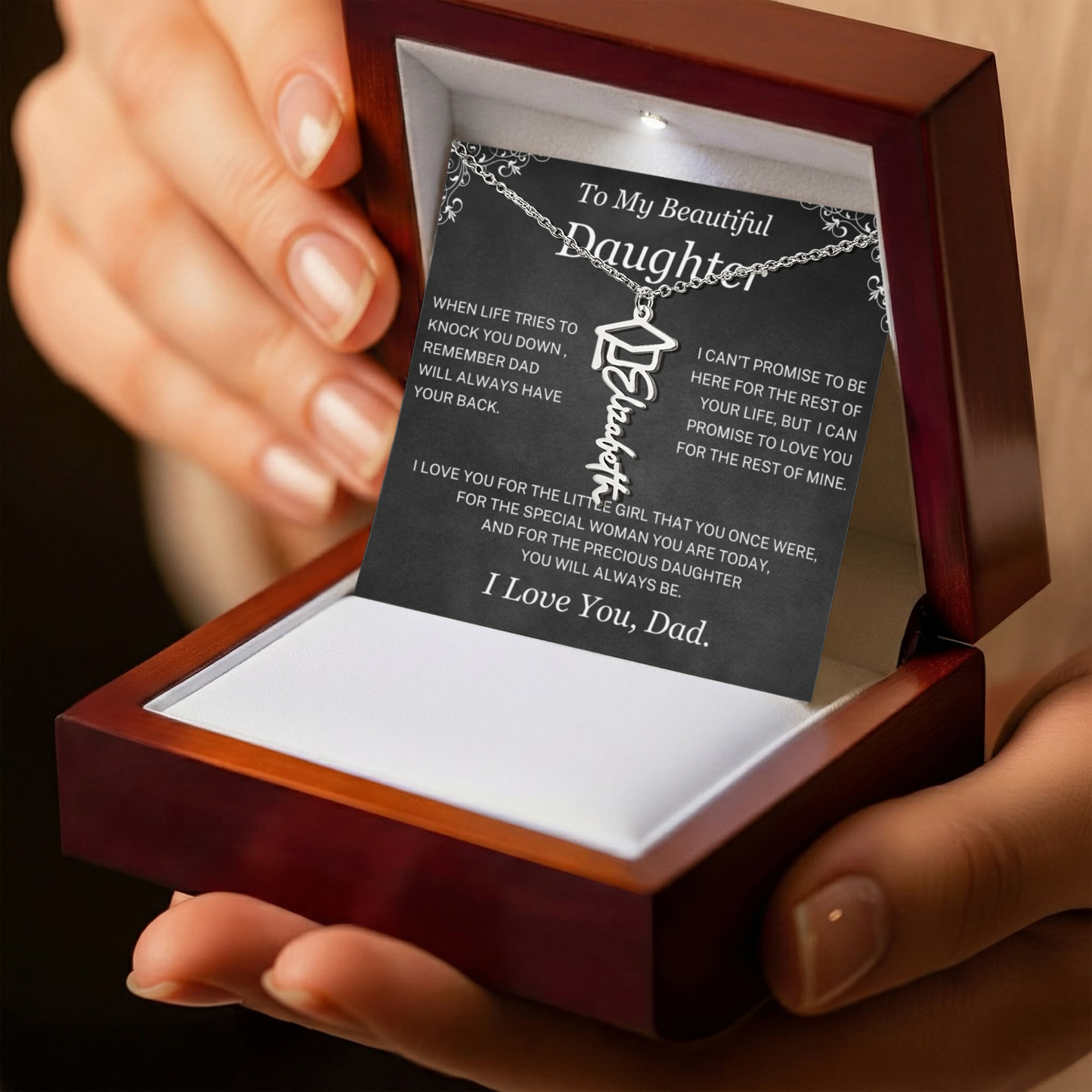 Dad will always have your back - Graduation Name Necklace For Daughter